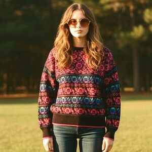 Sentiments Vintage Funky Floral Pattern Sweater